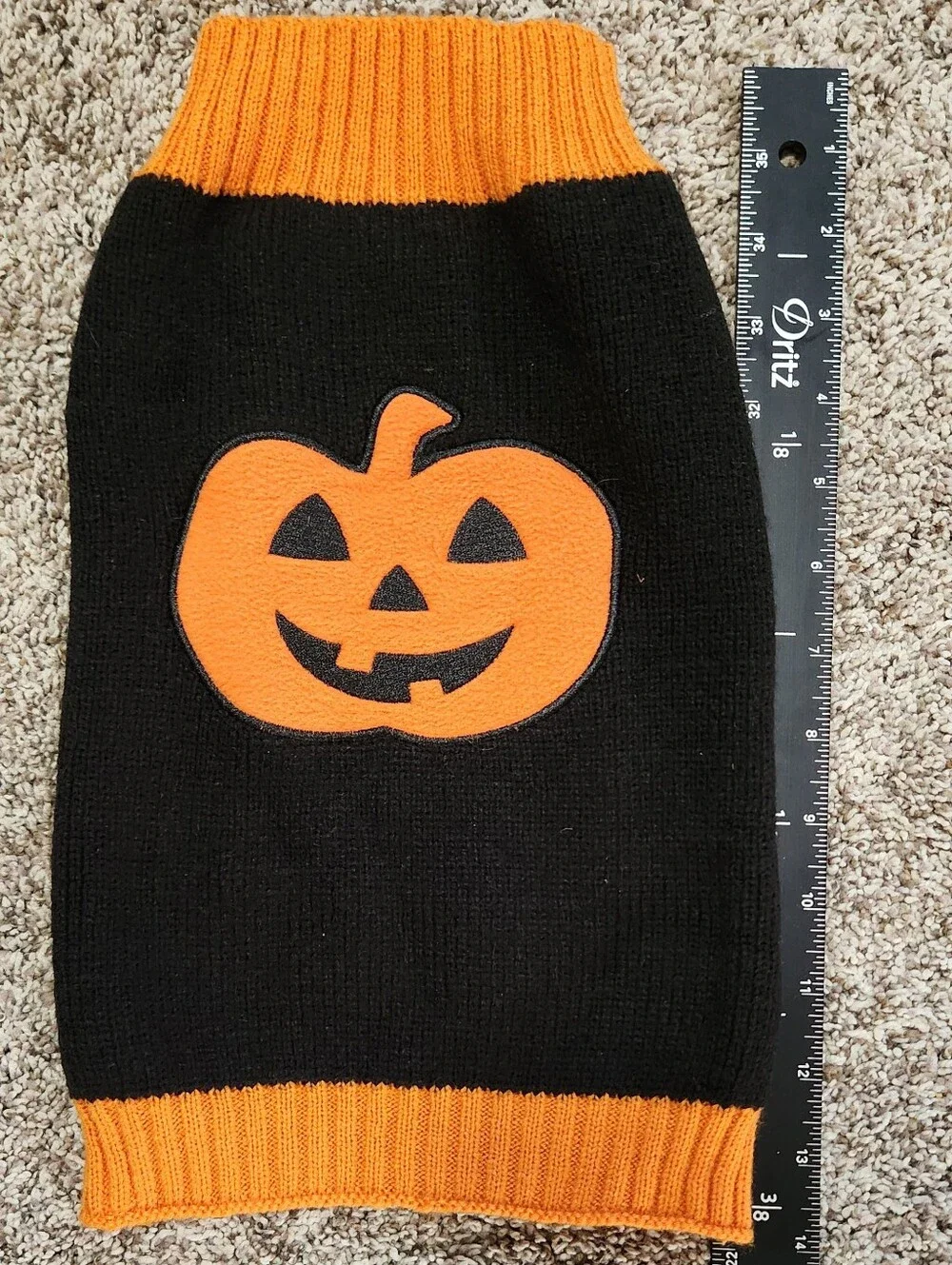 Dog Black & Orange Pumpkin Jack O'lantern Knit Costume Sweater Medium Dog